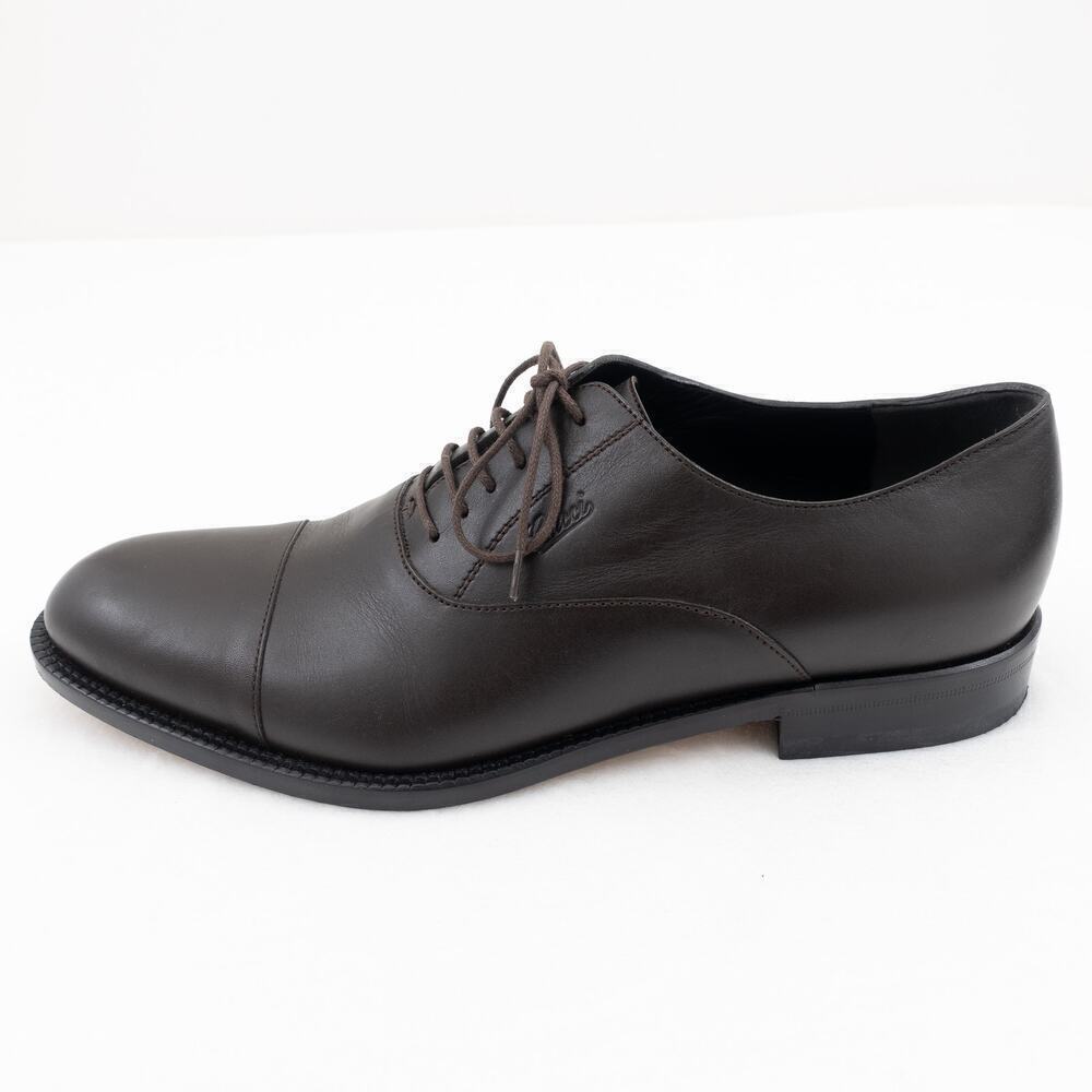 GUCCI Leather Lace-Up Shoes Men's 7.5 Brown